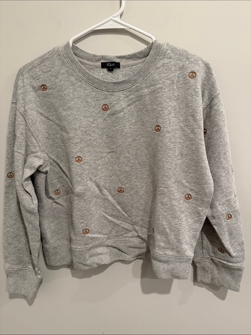 Rails Gray Sweatshirt with Metallic Thread Peace Signs